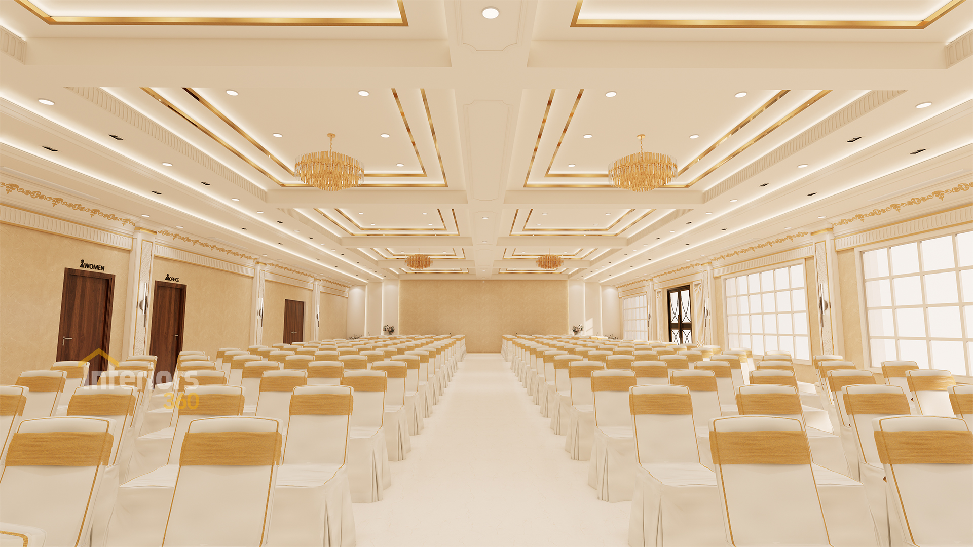 Complete luxury banquet hall interior design in Chennai by Interiors360