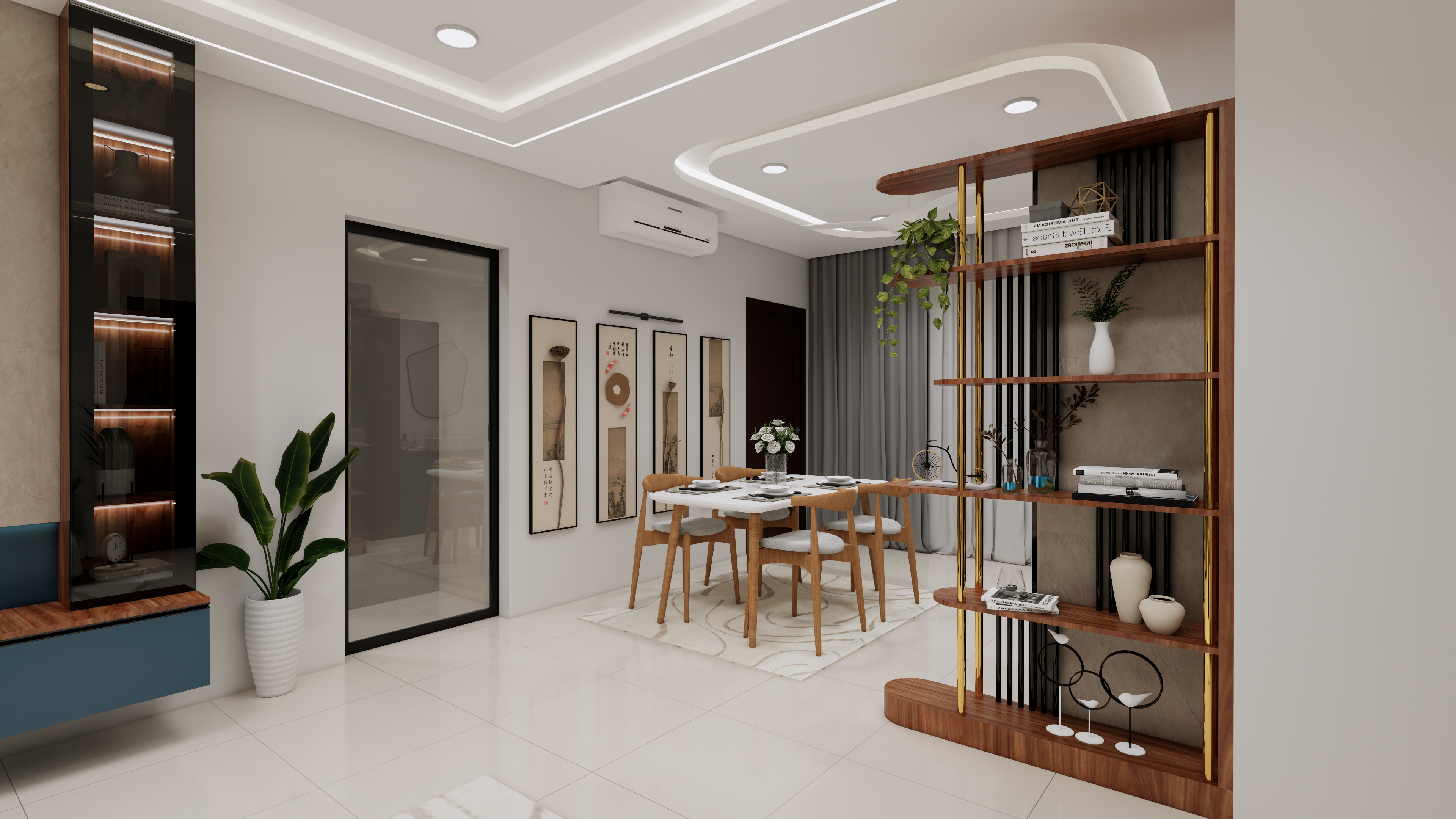 Contemporary bar, crockery and display unit interior design in Chennai by Interiors360