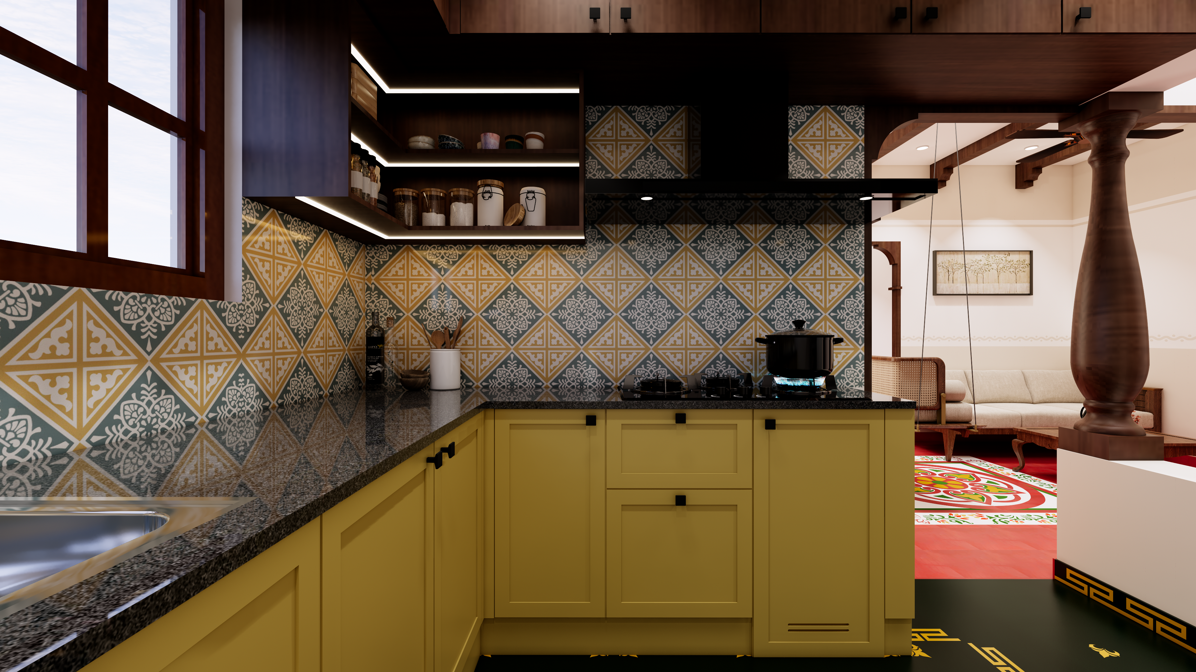 Modern home bar and crockery display unit design in Chennai