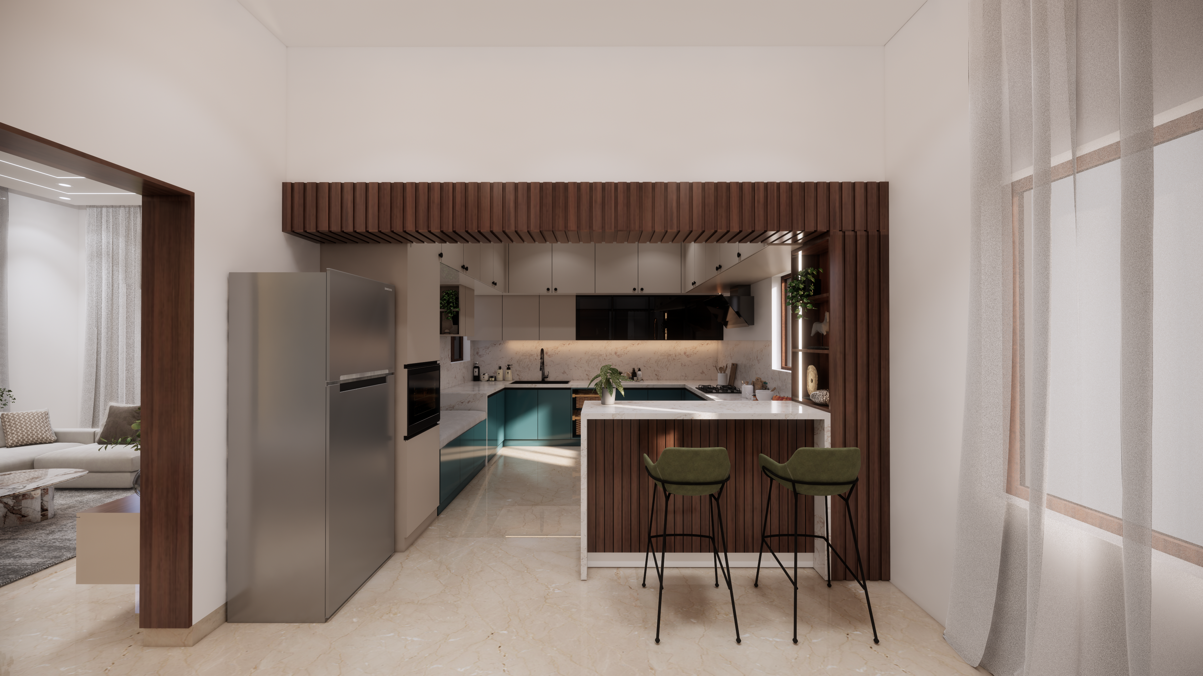Modern luxury bar, crockery and display unit design in Chennai by Interiors360