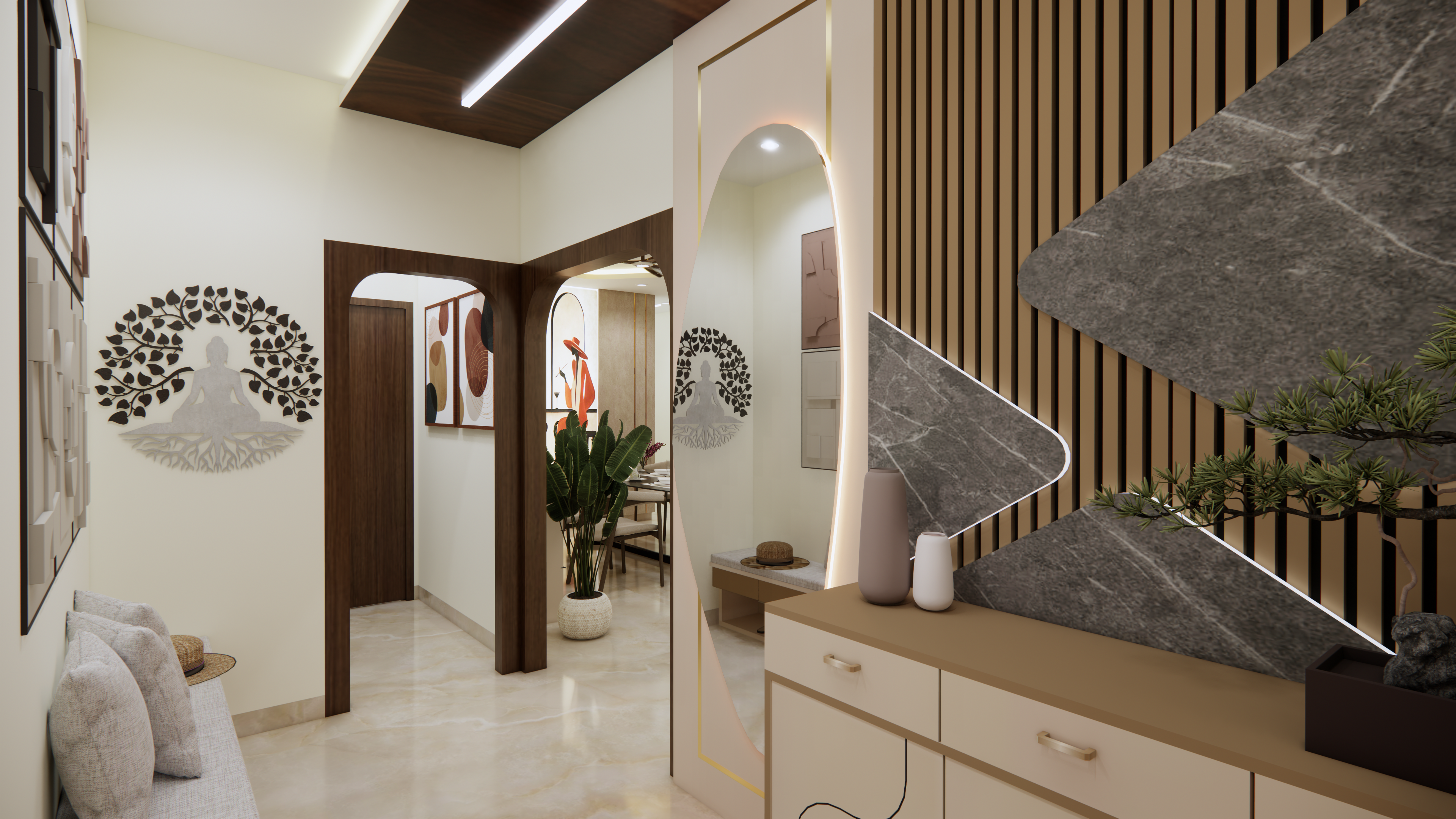 Elegant foyer entrance interior design in Chennai