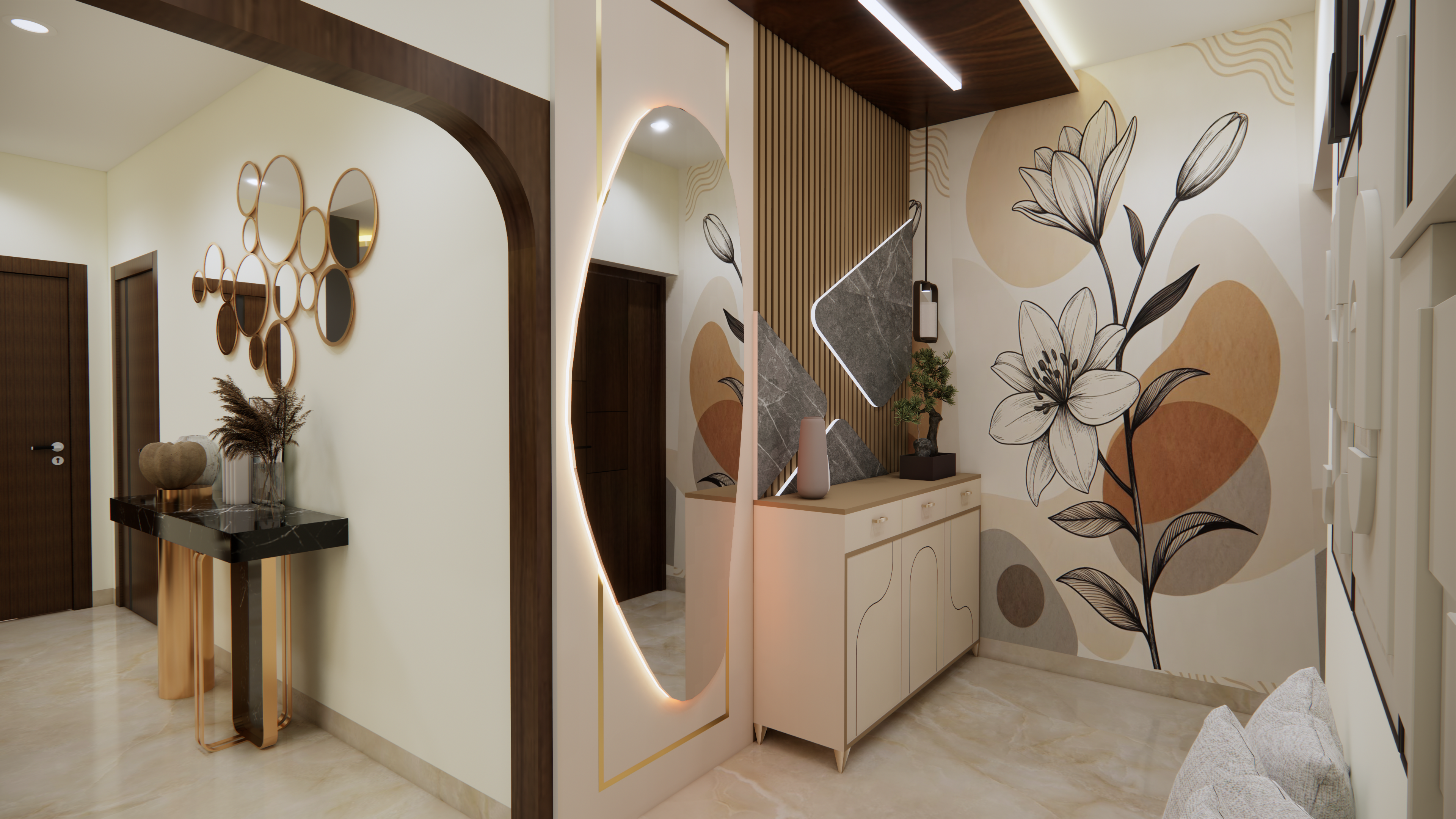 Modern foyer and entrance interior design in Chennai