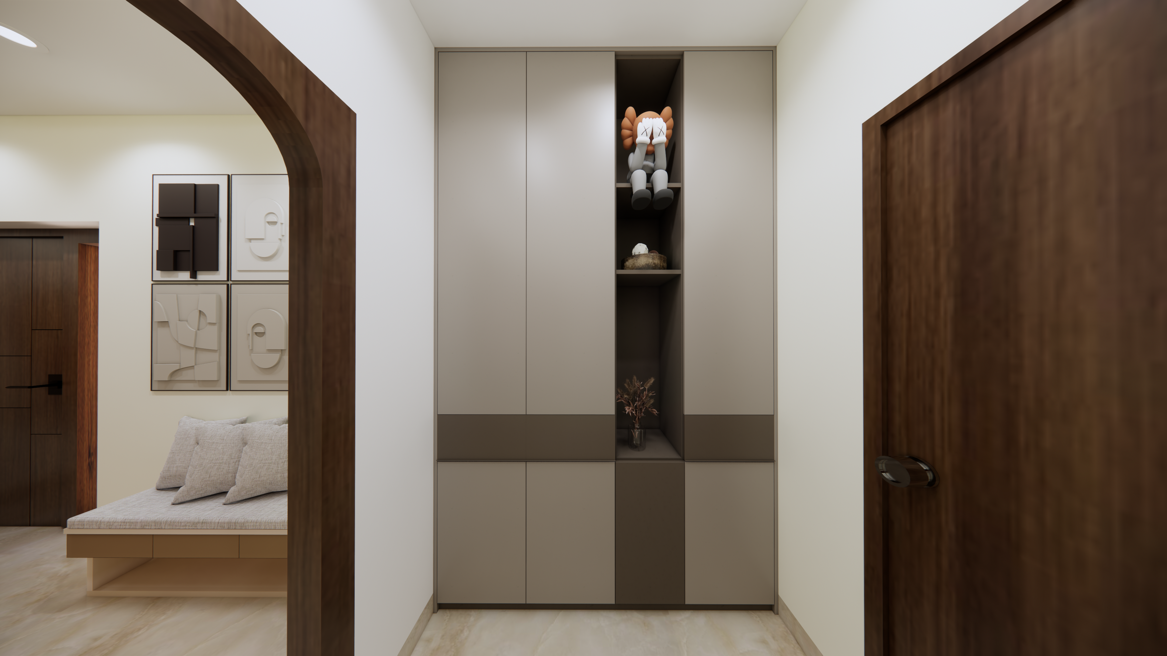 Designer foyer interior with custom storage in Chennai
