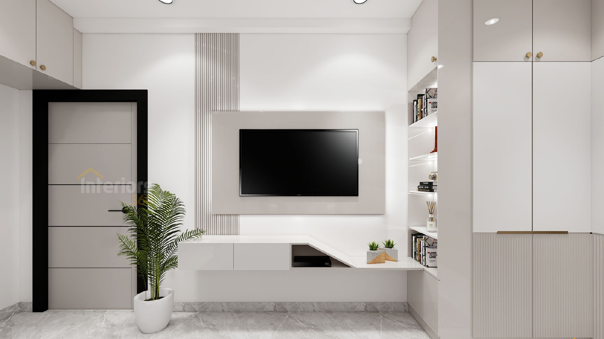 Luxury villa TV unit and living room interior design in Chennai